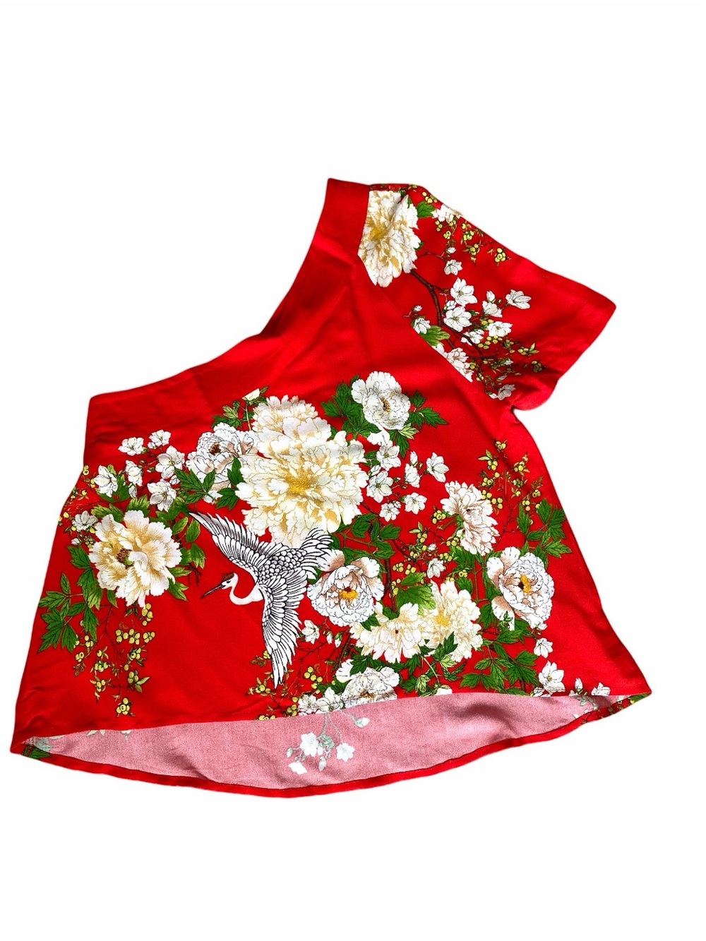 Farm Rio Red Floral One-Shoulder Top Crane Motif size medium